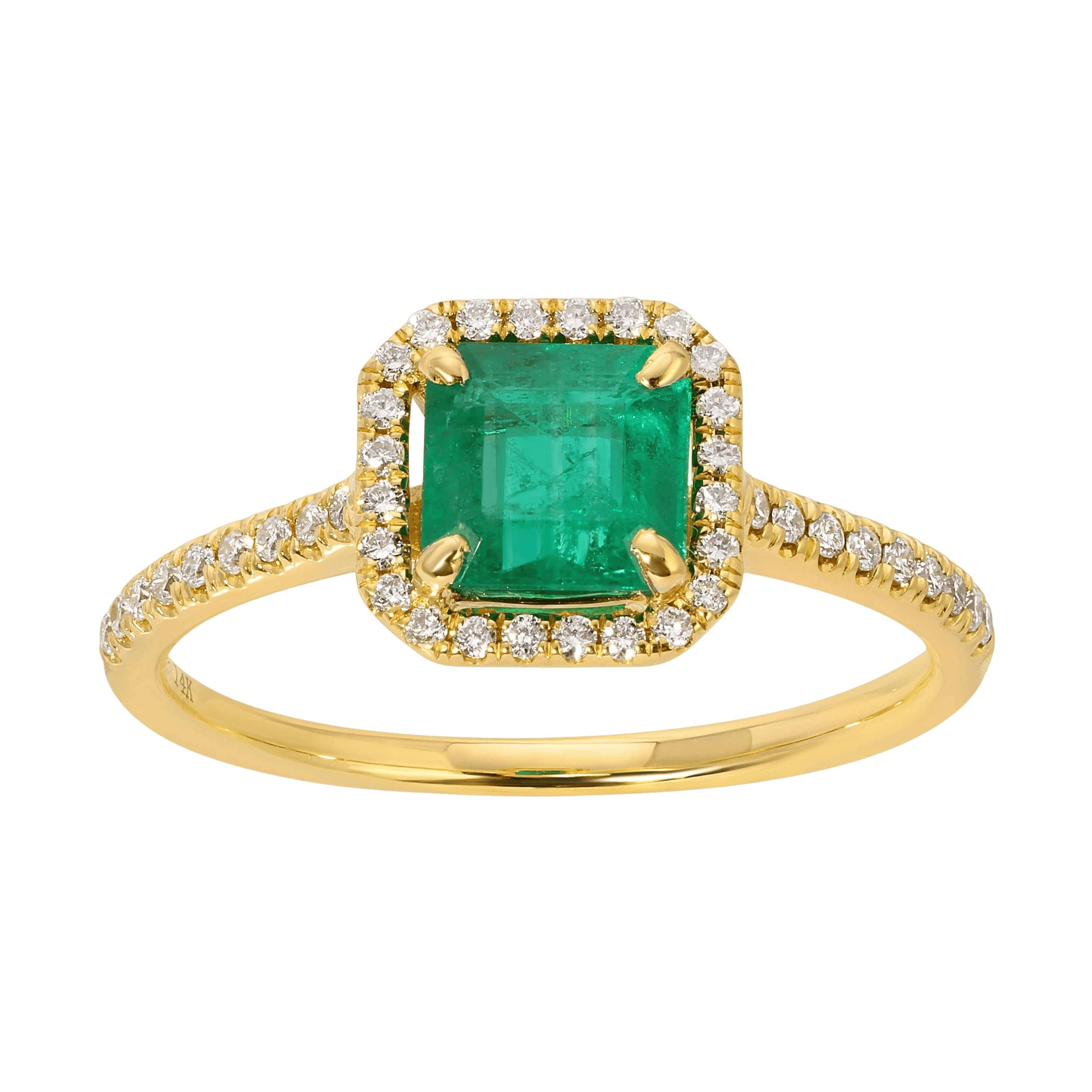 14K Yellow gold Princess cut emerald ring with .19ct diamonds