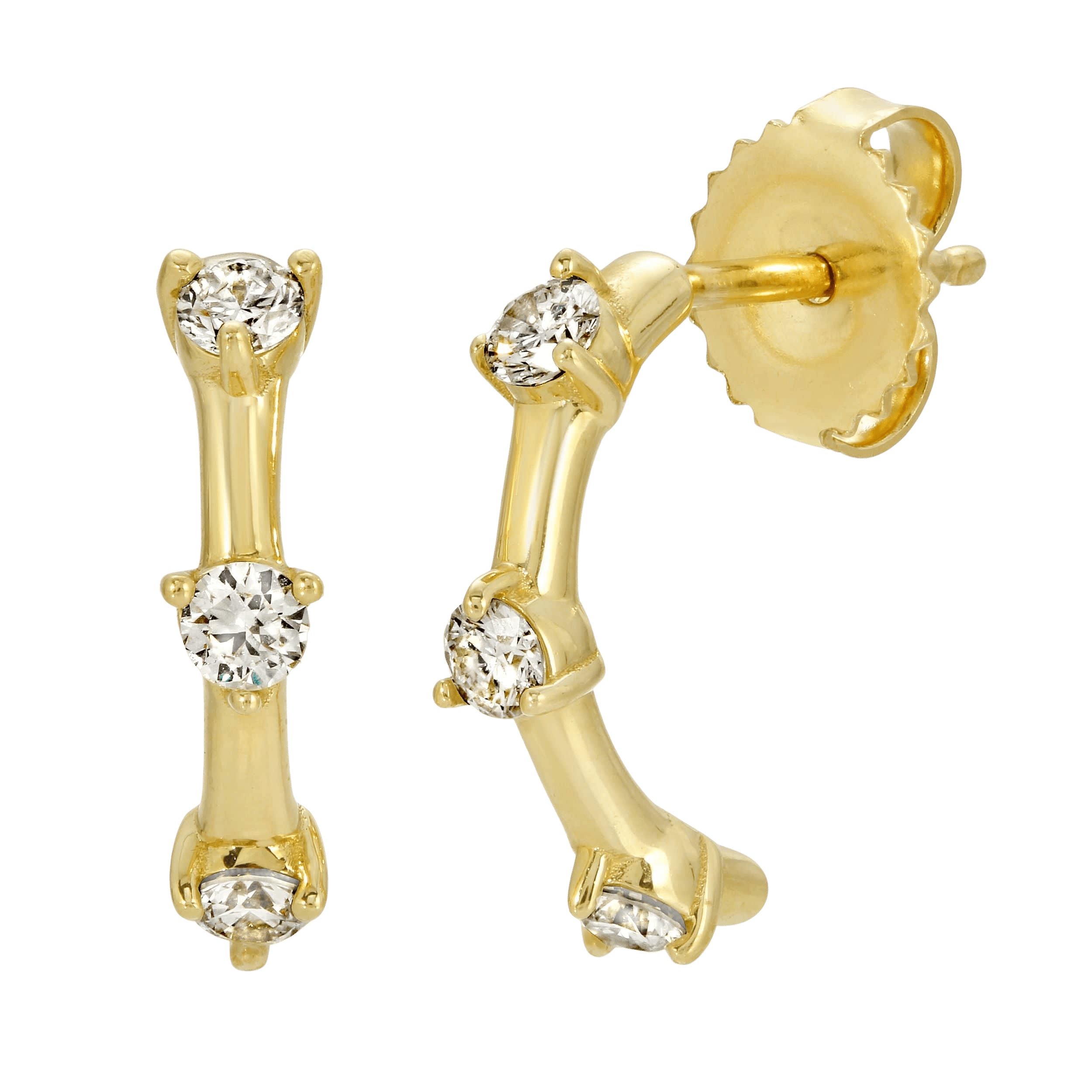 14K Yellow gold 3 diamond hanging studs