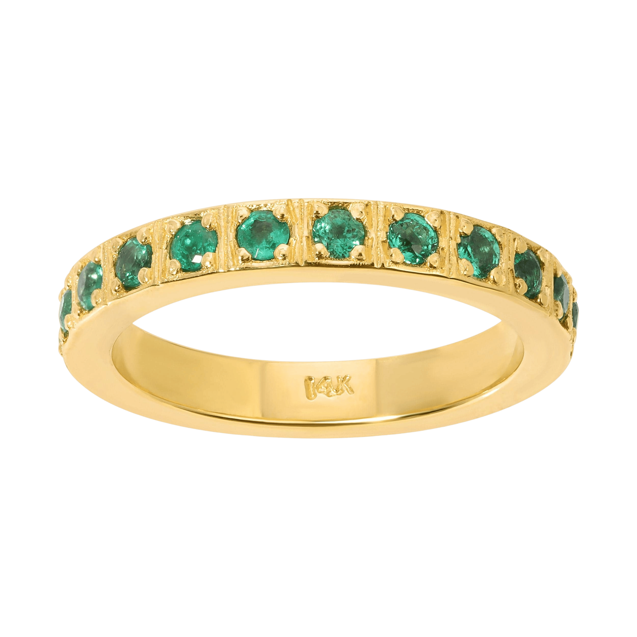 14K Yellow gold emerald crosses band