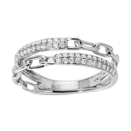 14K White gold Paper clip double stack with diamonds