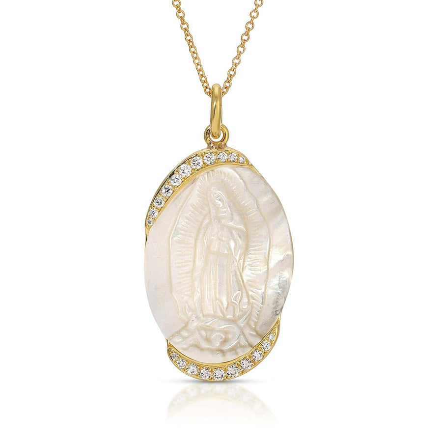 18k Mother of Pearl Virgin Mary Pendant with Diamonds