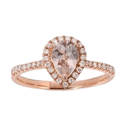 14K Rose Gold .55ct  Pear Shape Morganite ring with diamonds
