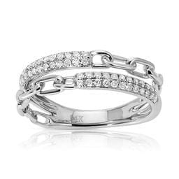 14K White gold Paper clip double stack with diamonds