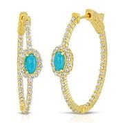 14K Yellow gold turquoise hoop earring with .99ct diamonds