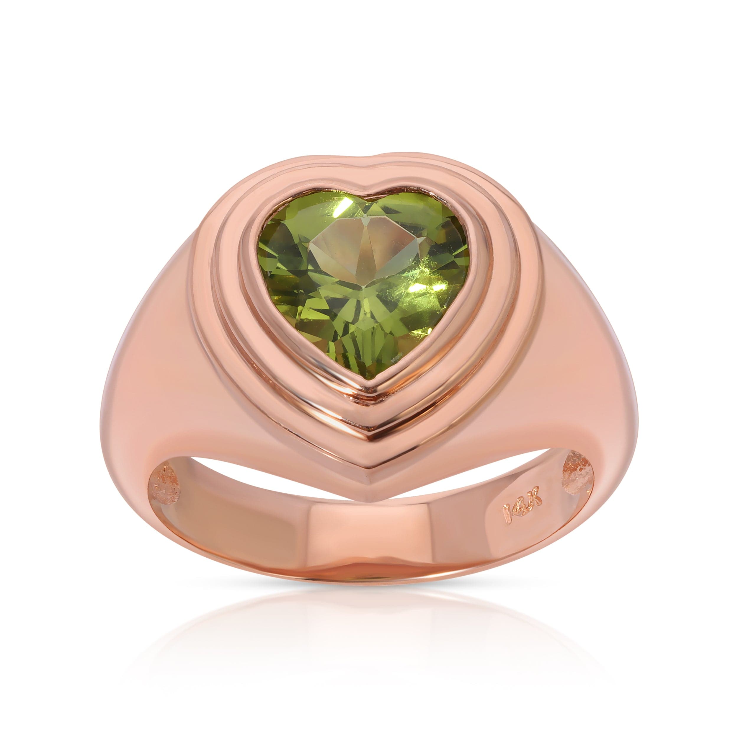 14K Rose gold 1.96ct Green tourmaline heart ring