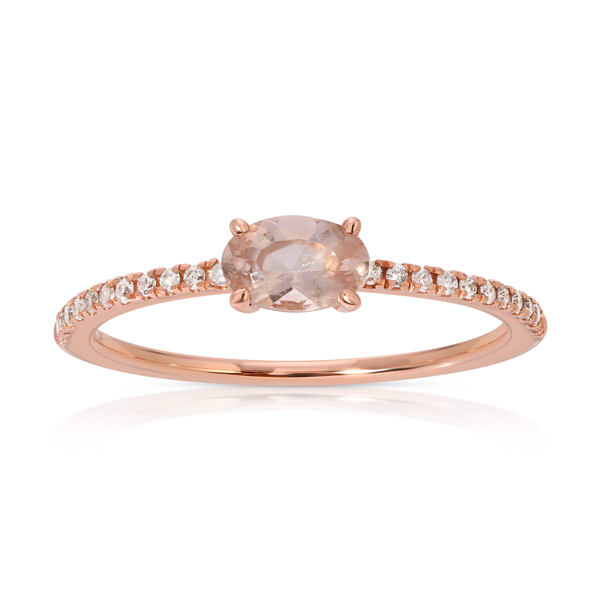 14K Rose gold .36ct Morganite emerald cut ring with diamonds