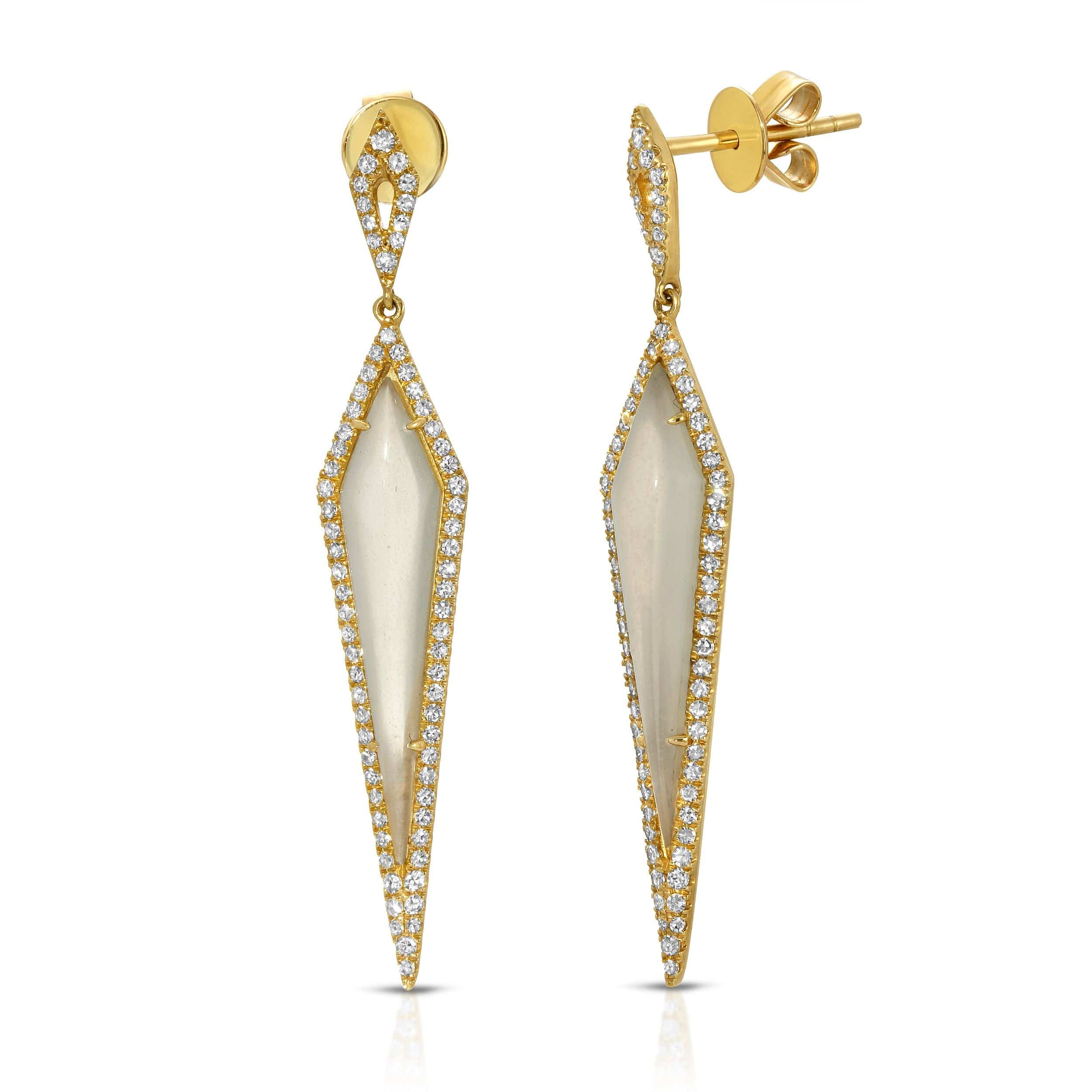 14k Yellow gold Moonstone earrings with diamonds