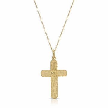18k Carved Cross Pendant with Sacred Heart Center
