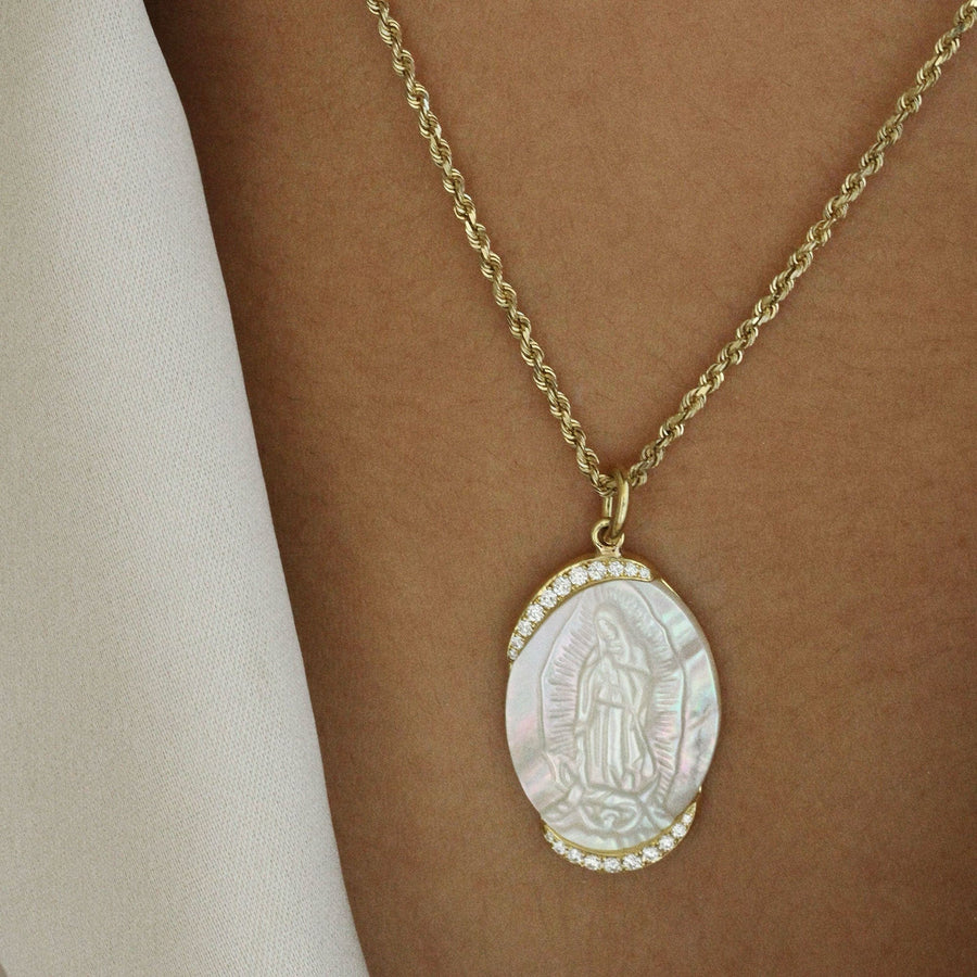 18k Mother of Pearl Virgin Mary Pendant with Diamonds – SAINT Candles