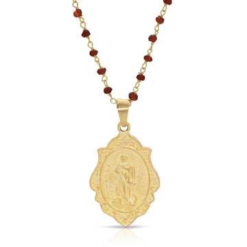 Garnet Jesus and Mary Pendant Necklace