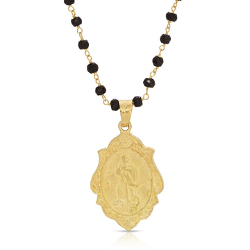 Black Spinel Jesus and Mary Pendant Necklace
