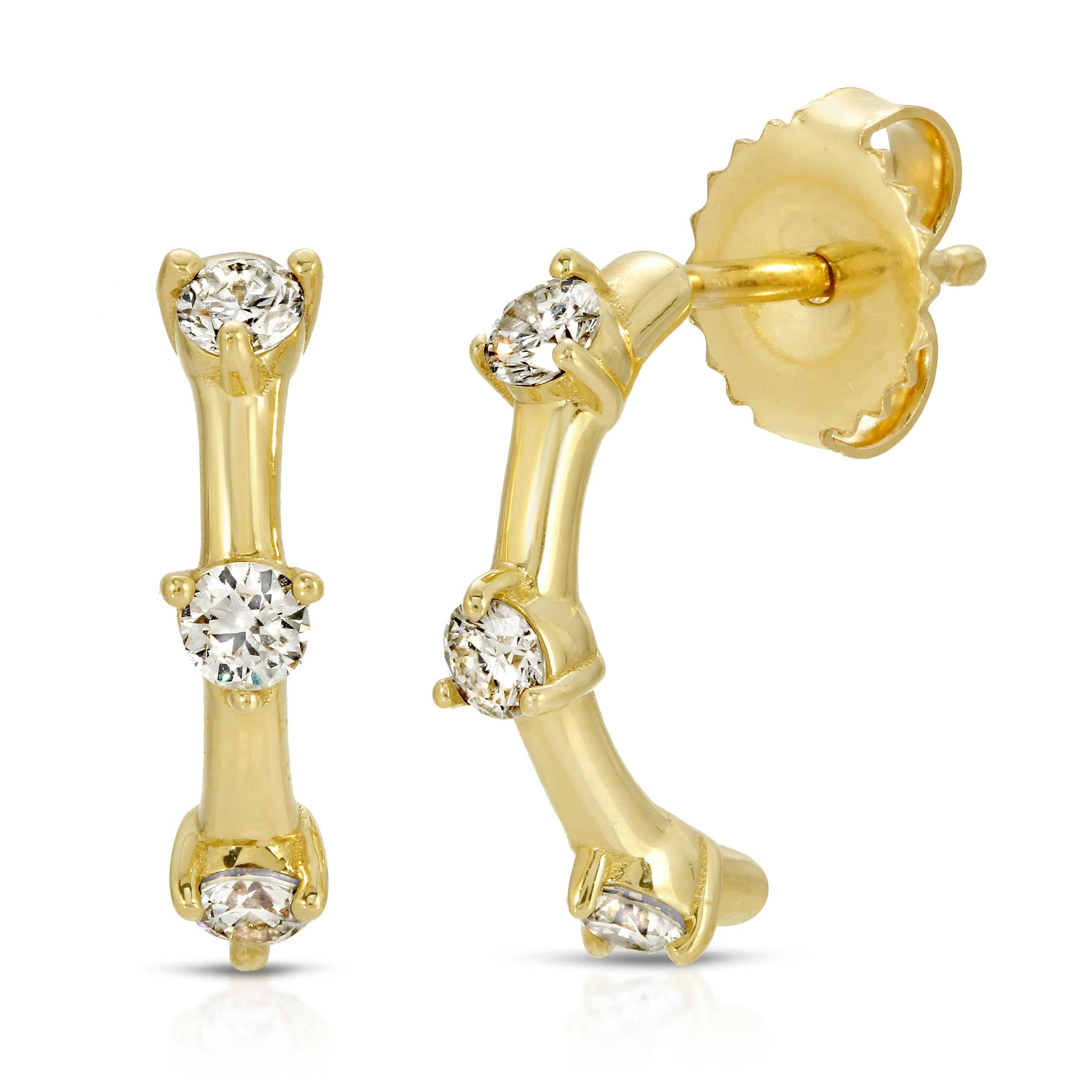 14K Yellow gold 3 diamond hanging studs