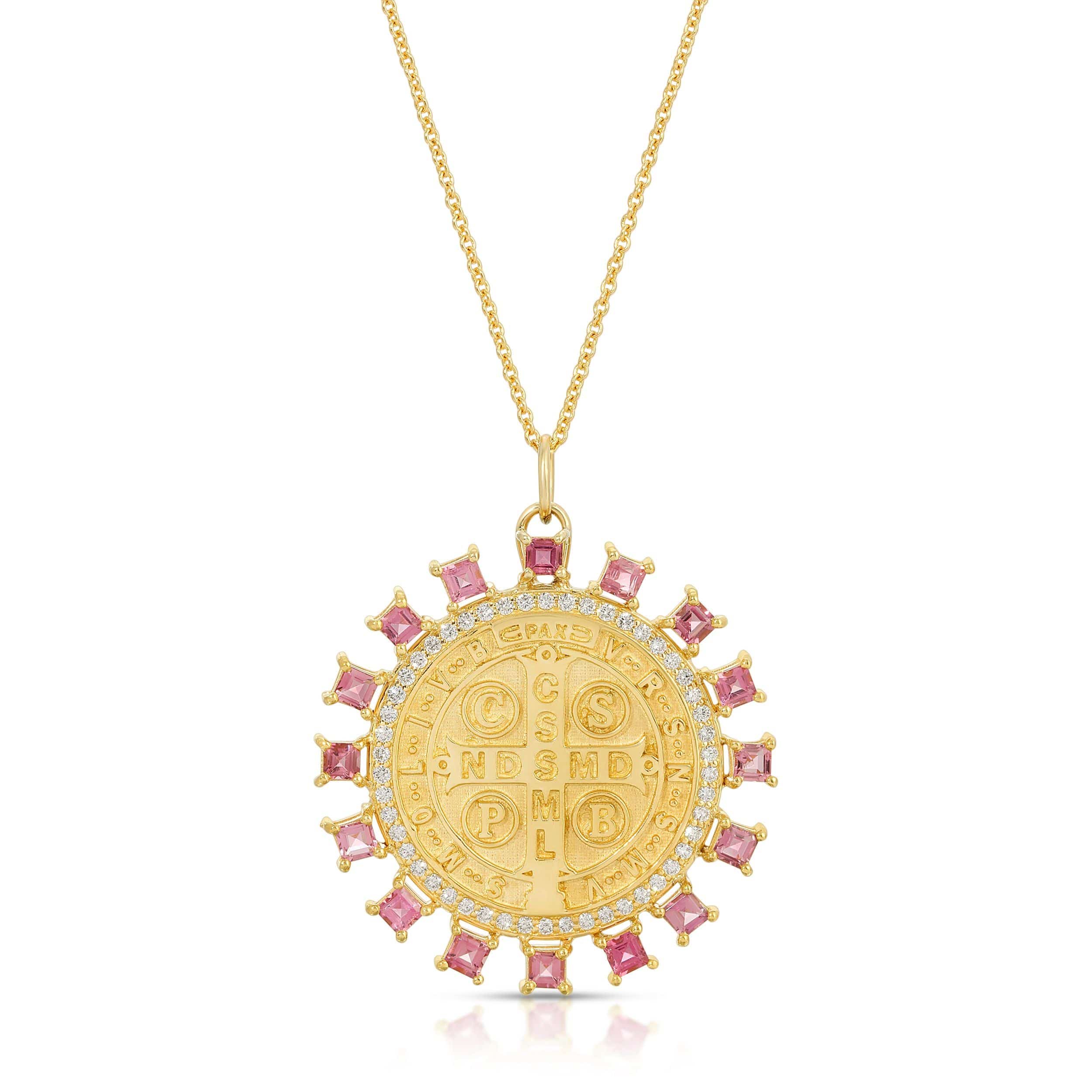 14k Saint Benedict Pendant with Pink Tourmaline