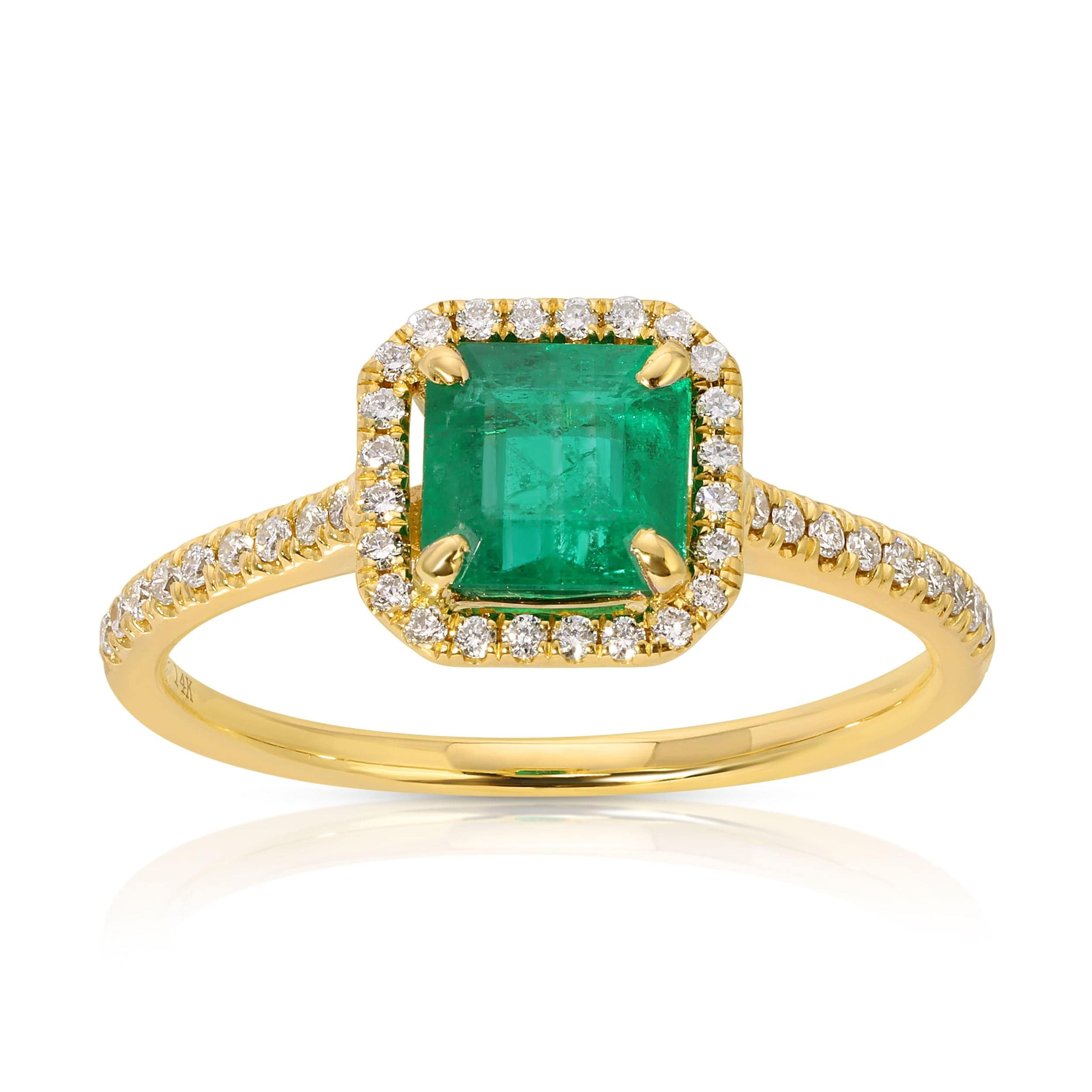 14K Yellow gold Princess cut emerald ring with .19ct diamonds