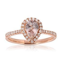 14K Rose Gold .55ct  Pear Shape Morganite ring with diamonds