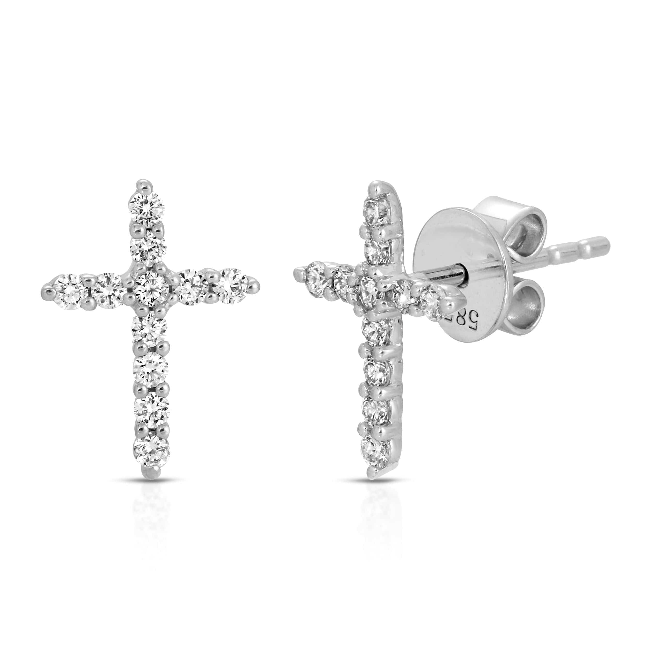 14K White gold .22ct Cross earrings