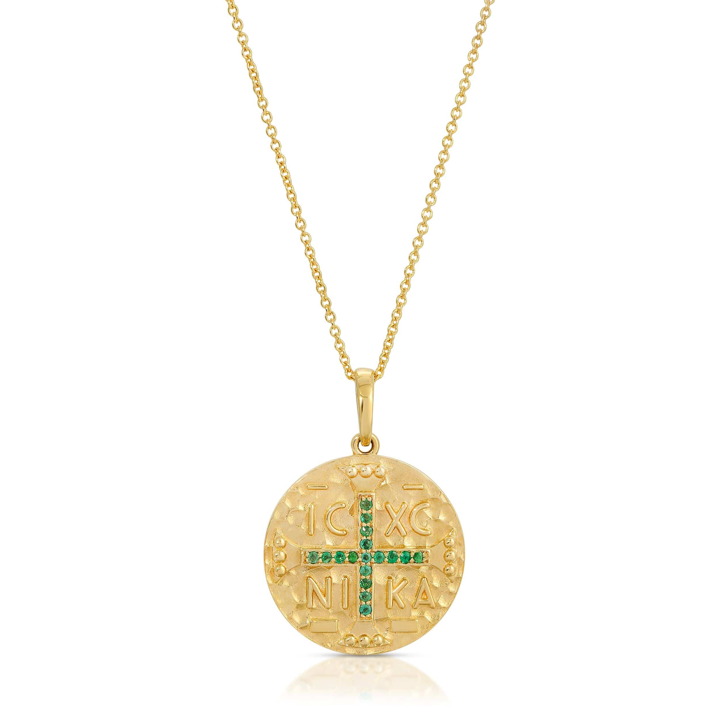Saleable Product:Green Emerald Ira cross 14K YG