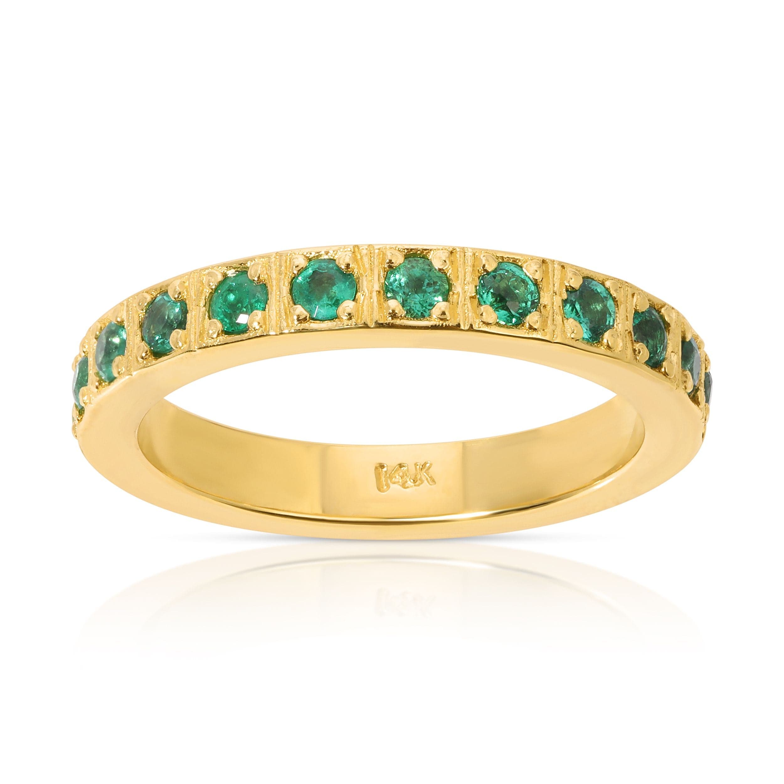 14K Yellow gold emerald crosses band